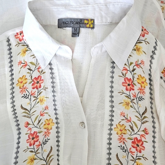 Figueroa & Flower White Long Sleeve Floral Print Button Blouse - Picture 9 of 16